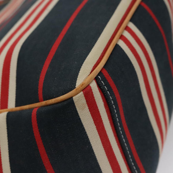 BURBERRY Hand Bag Canvas Leather Navy Silver Auth ti2572