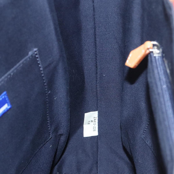 BURBERRY Hand Bag Canvas Leather Navy Silver Auth ti2572