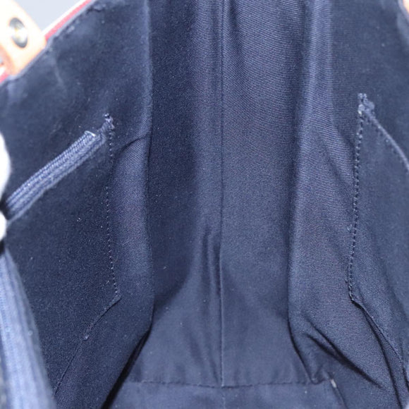 BURBERRY Hand Bag Canvas Leather Navy Silver Auth ti2572