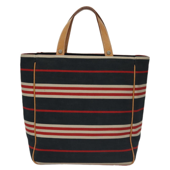 BURBERRY Hand Bag Canvas Leather Navy Silver Auth ti2572