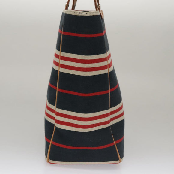 BURBERRY Hand Bag Canvas Leather Navy Silver Auth ti2572