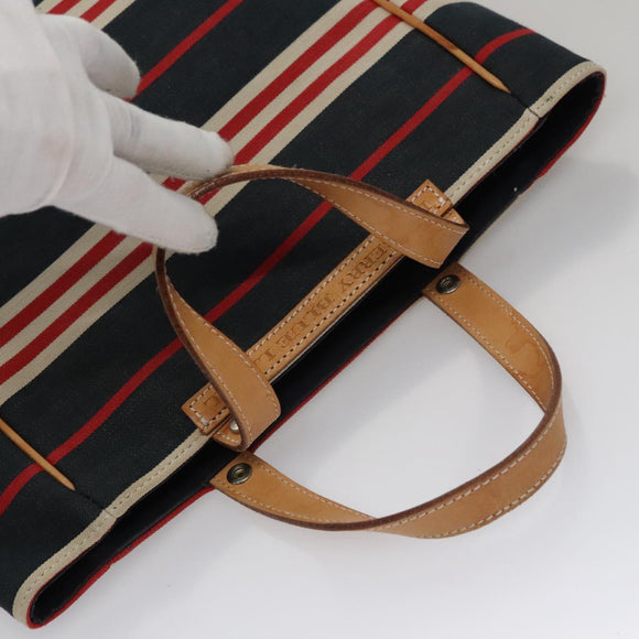 BURBERRY Hand Bag Canvas Leather Navy Silver Auth ti2572