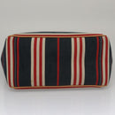 BURBERRY Hand Bag Canvas Leather Navy Silver Auth ti2572-9