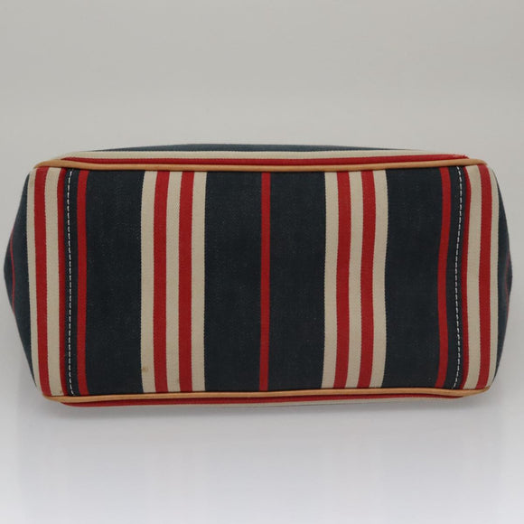 BURBERRY Hand Bag Canvas Leather Navy Silver Auth ti2572