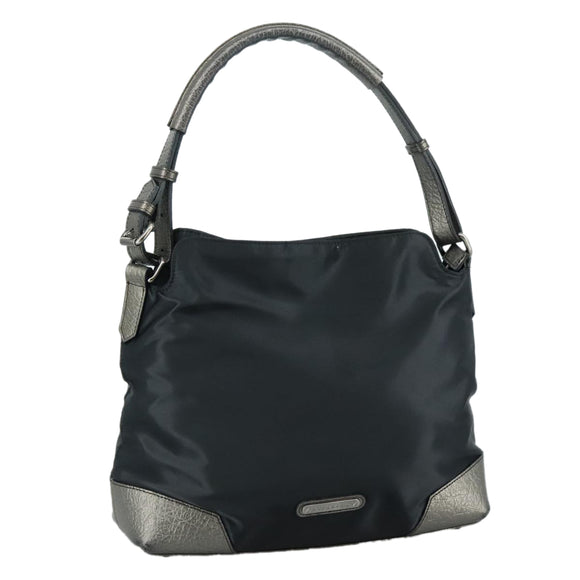 BURBERRY Shoulder Bag Nylon Leather Black Silver Auth ti2577