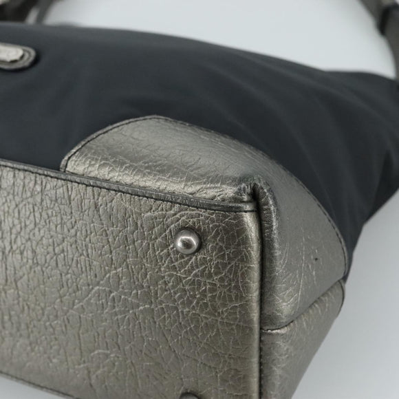 BURBERRY Shoulder Bag Nylon Leather Black Silver Auth ti2577
