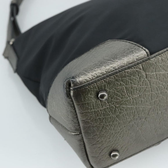 BURBERRY Shoulder Bag Nylon Leather Black Silver Auth ti2577