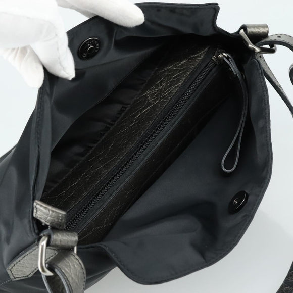BURBERRY Shoulder Bag Nylon Leather Black Silver Auth ti2577