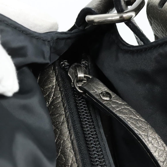 BURBERRY Shoulder Bag Nylon Leather Black Silver Auth ti2577