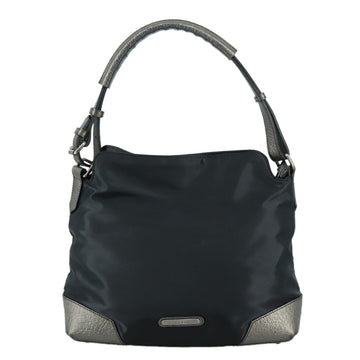 BURBERRY Shoulder Bag Nylon Leather Black Silver Auth ti2577 - 0