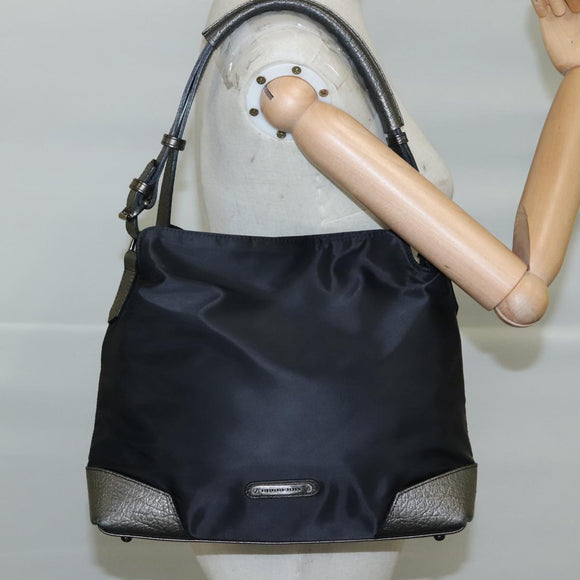 BURBERRY Shoulder Bag Nylon Leather Black Silver Auth ti2577