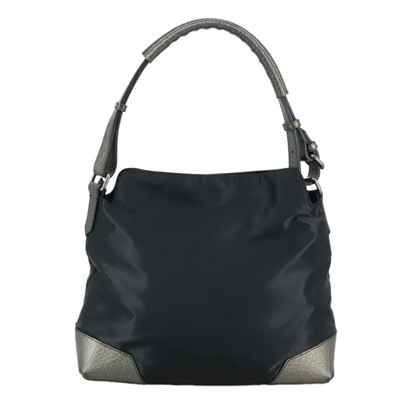 BURBERRY Shoulder Bag Nylon Leather Black Silver Auth ti2577