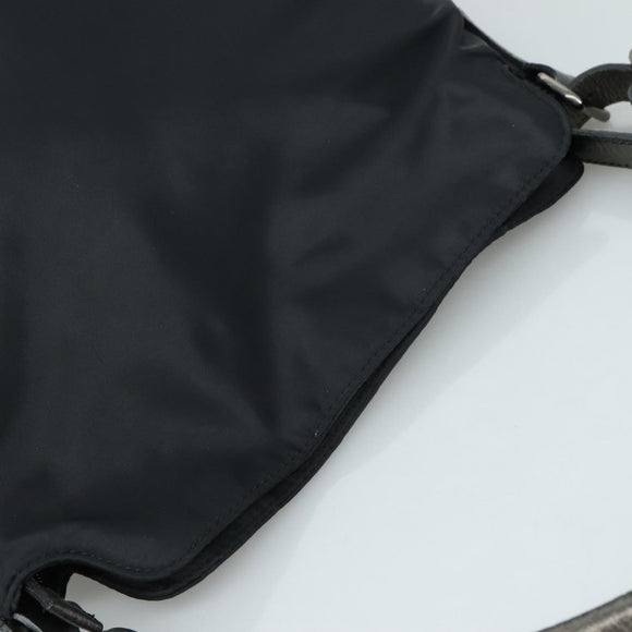 BURBERRY Shoulder Bag Nylon Leather Black Silver Auth ti2577