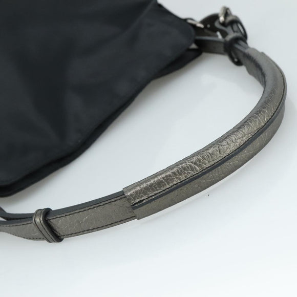 BURBERRY Shoulder Bag Nylon Leather Black Silver Auth ti2577