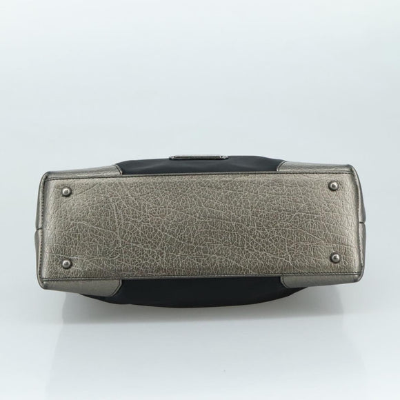 BURBERRY Shoulder Bag Nylon Leather Black Silver Auth ti2577