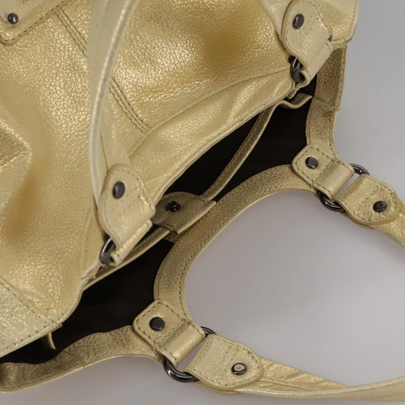 BURBERRY Hand Bag Leather Gold Auth ti2578