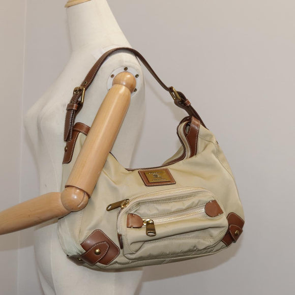 BURBERRY Blue Label Shoulder Bag Nylon Leather Beige Brown Auth ti2579