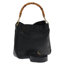 GUCCI Bamboo Hand Bag Leather 2way Black Gold 001 3754 1638 Auth ti2587-1