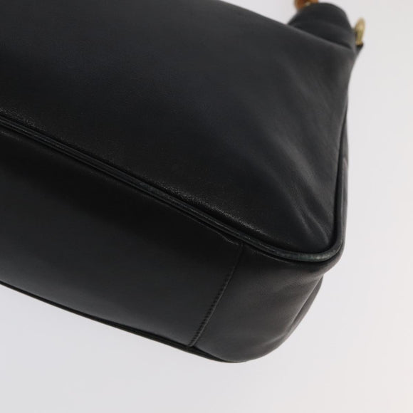 GUCCI Bamboo Hand Bag Leather 2way Black Gold 001 3754 1638 Auth ti2587