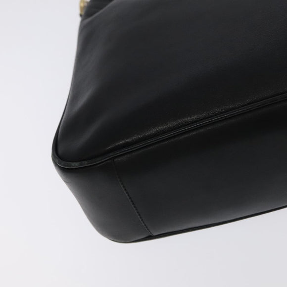 GUCCI Bamboo Hand Bag Leather 2way Black Gold 001 3754 1638 Auth ti2587