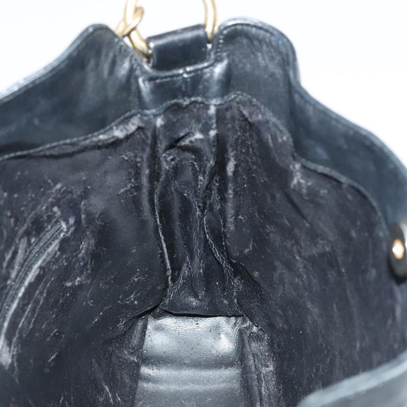 GUCCI Bamboo Hand Bag Leather 2way Black Gold 001 3754 1638 Auth ti2587