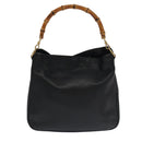 GUCCI Bamboo Hand Bag Leather 2way Black Gold 001 3754 1638 Auth ti2587-13