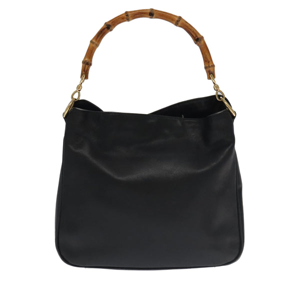 GUCCI Bamboo Hand Bag Leather 2way Black Gold 001 3754 1638 Auth ti2587