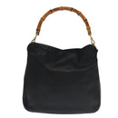 GUCCI Bamboo Hand Bag Leather 2way Black Gold 001 3754 1638 Auth ti2587-2