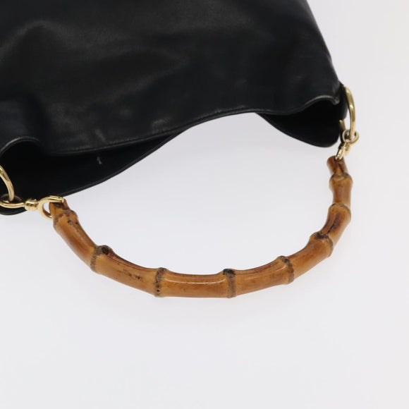 GUCCI Bamboo Hand Bag Leather 2way Black Gold 001 3754 1638 Auth ti2587