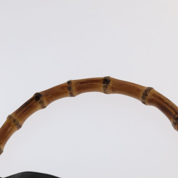 GUCCI Bamboo Hand Bag Leather 2way Black Gold 001 3754 1638 Auth ti2587