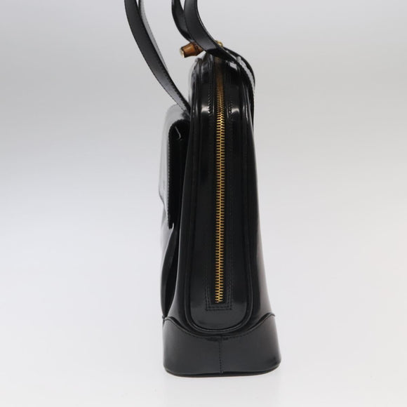 GUCCI Bamboo Shoulder Bag Enamel Black Gold 001 1075 1650 0 Auth ti2593