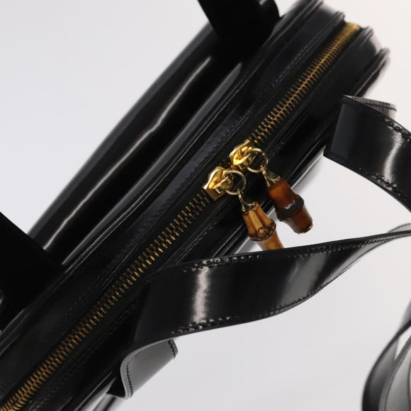 GUCCI Bamboo Shoulder Bag Enamel Black Gold 001 1075 1650 0 Auth ti2593