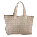 CHANEL New Travel line Tote Bag Nylon Beige CC Auth ti2609-1