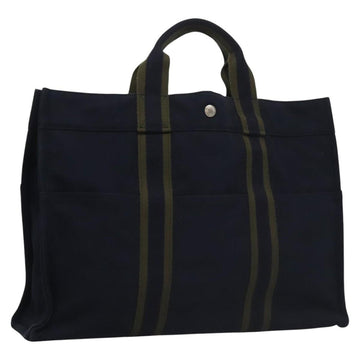 HERMES Fourre Tout MM Hand Bag Canvas Navy Auth ti2640