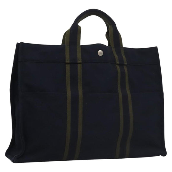 HERMES Fourre Tout MM Hand Bag Canvas Navy Auth ti2640