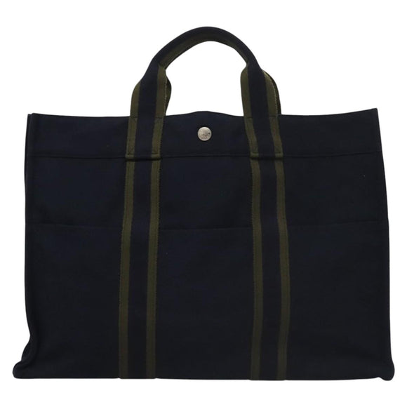 HERMES Fourre Tout MM Hand Bag Canvas Navy Auth ti2640
