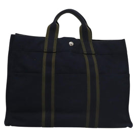 HERMES Fourre Tout MM Hand Bag Canvas Navy Auth ti2640 - 0