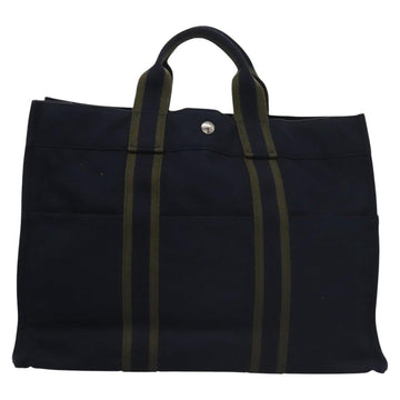 HERMES Fourre Tout MM Hand Bag Canvas Navy Auth ti2640 - 0