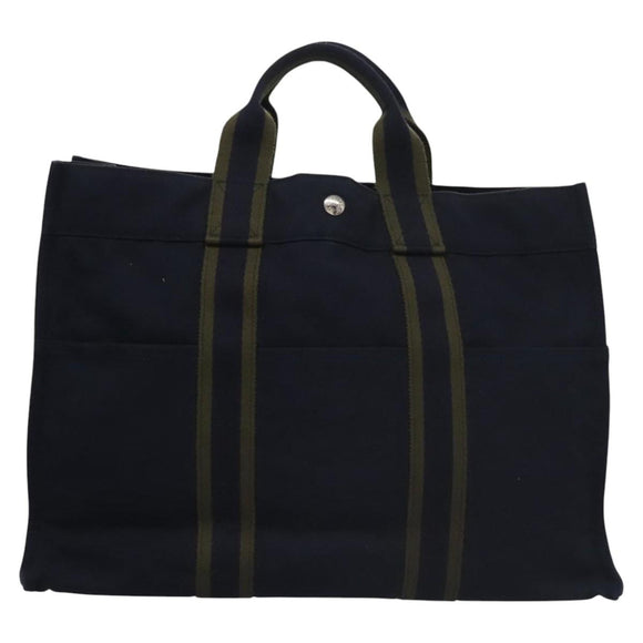 HERMES Fourre Tout MM Hand Bag Canvas Navy Auth ti2640