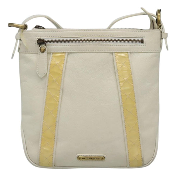 BURBERRY Shoulder Bag Leather White Auth ti2656
