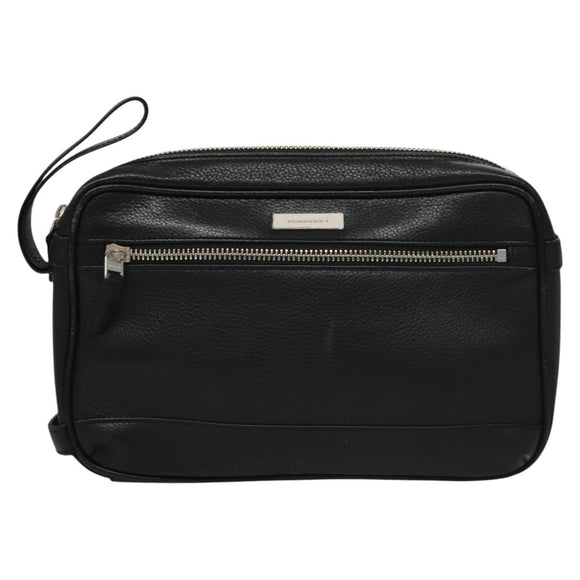 BURBERRY Clutch Bag Leather Black Auth ti2663