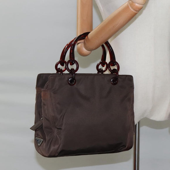 PRADA Hand Bag Nylon Brown Auth ti2669