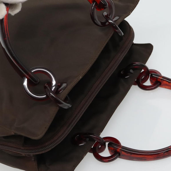 PRADA Hand Bag Nylon Brown Auth ti2669