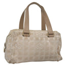 CHANEL New Travel line Hand Bag Nylon Beige CC Auth ti2693-1