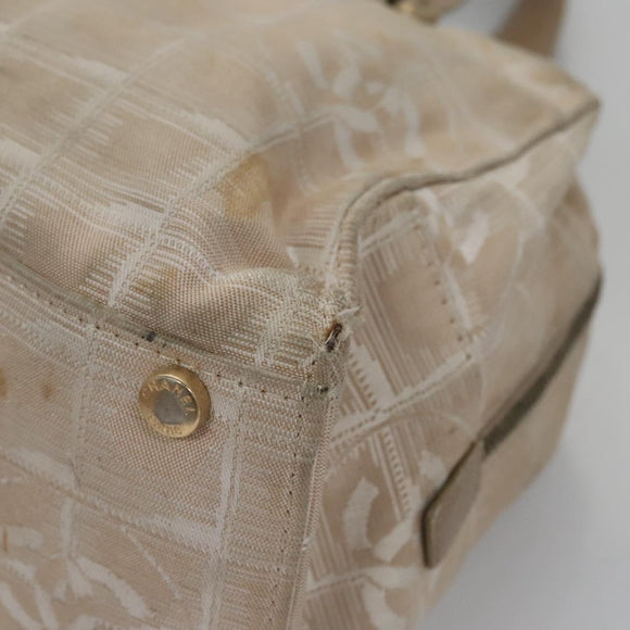 CHANEL New Travel line Hand Bag Nylon Beige CC Auth ti2693