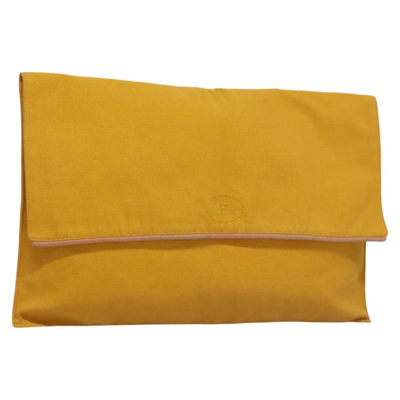 HERMES Clutch Bag Canvas Yellow Auth ti2709