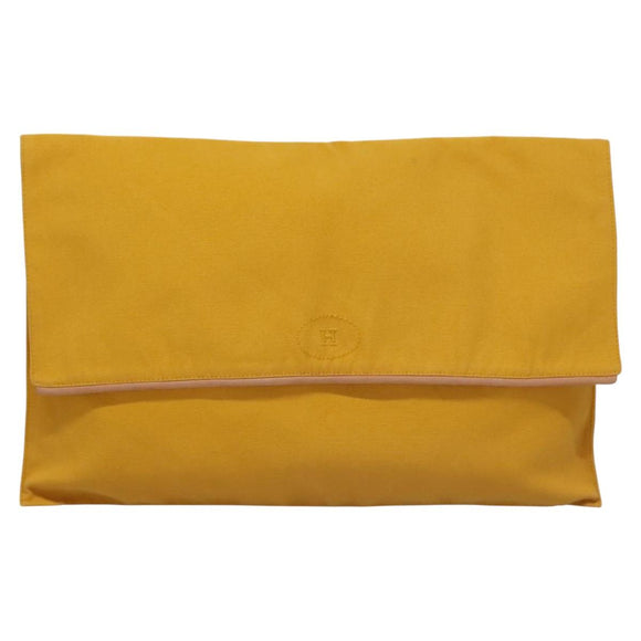 HERMES Clutch Bag Canvas Yellow Auth ti2709