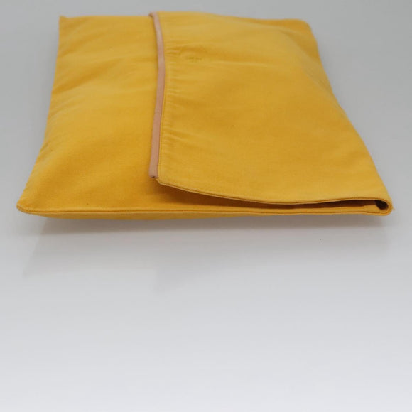 HERMES Clutch Bag Canvas Yellow Auth ti2709