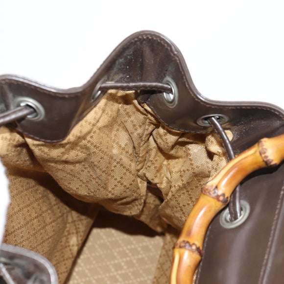 GUCCI Bamboo Body Bag Nylon Leather Brown Auth ti2718