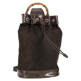 GUCCI Bamboo Body Bag Nylon Leather Brown Auth ti2718